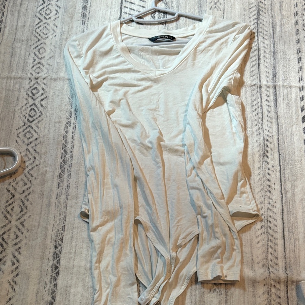 SHEIN Cream Long Sleeve Bodysuit